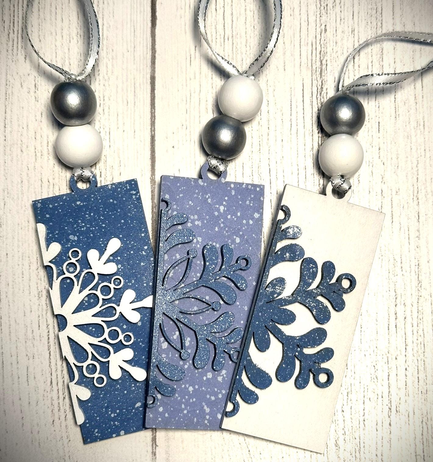 Set of 3 + Elegant Snowflake Christmas Ornaments Wooden Winter Ornaments with Bead Accents, Assorted Colors, Bulk Options Available