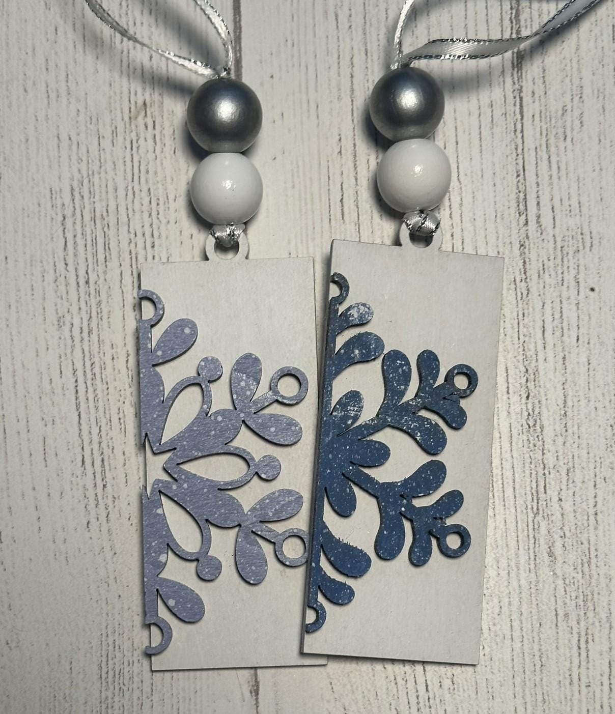 Set of 3 + Elegant Snowflake Christmas Ornaments Wooden Winter Ornaments with Bead Accents, Assorted Colors, Bulk Options Available