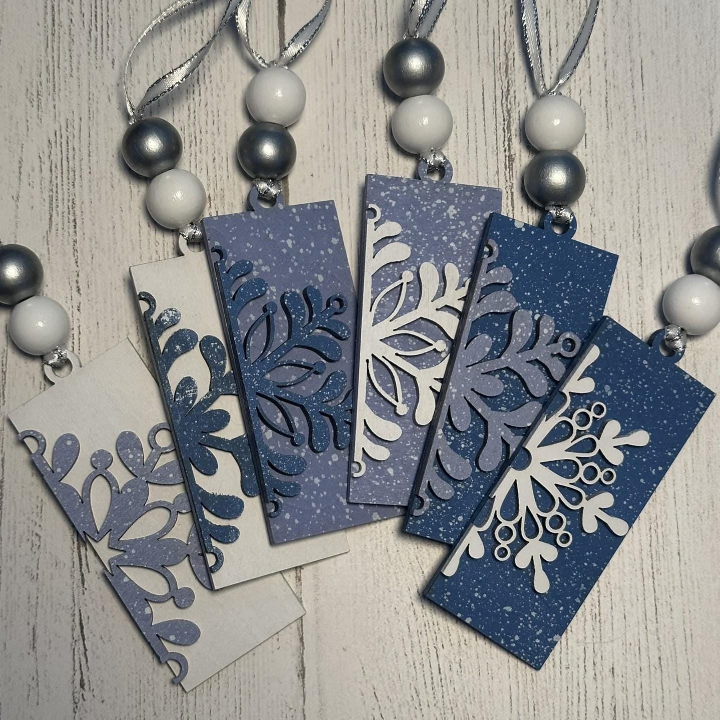 Set of 3 + Elegant Snowflake Christmas Ornaments Wooden Winter Ornaments with Bead Accents, Assorted Colors, Bulk Options Available