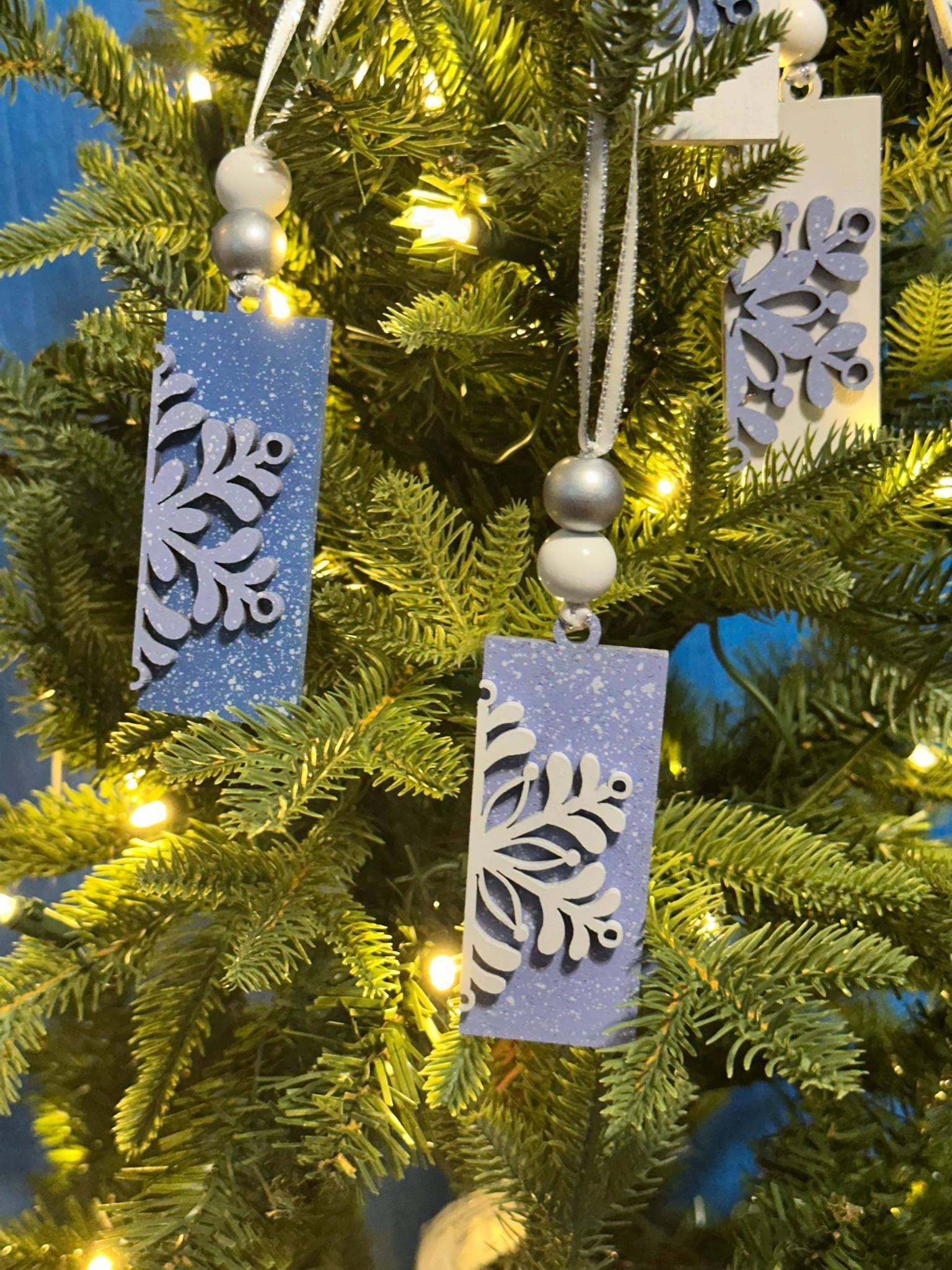 Set of 3 + Elegant Snowflake Christmas Ornaments Wooden Winter Ornaments with Bead Accents, Assorted Colors, Bulk Options Available