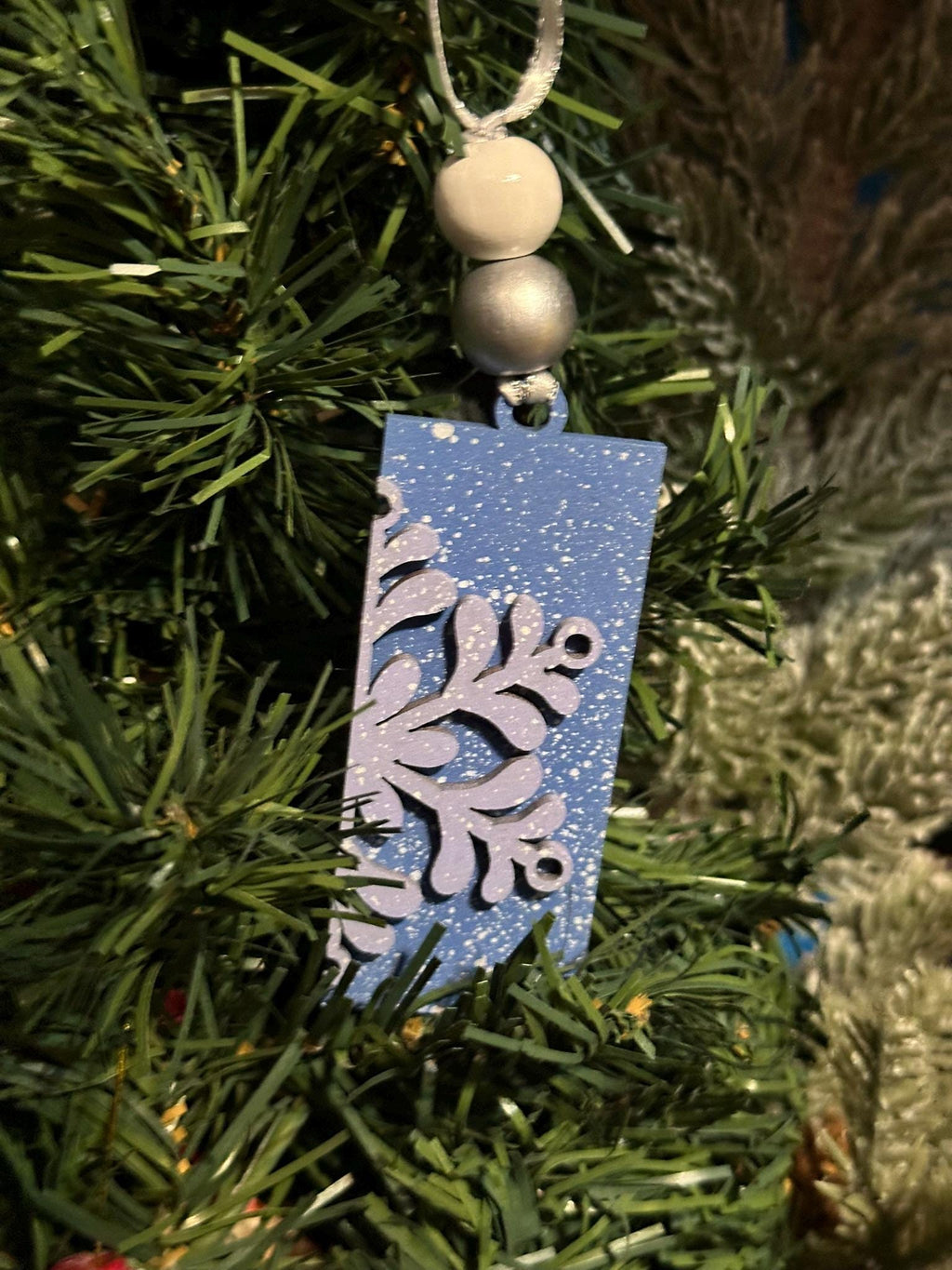 Set of 3 + Elegant Snowflake Christmas Ornaments Wooden Winter Ornaments with Bead Accents, Assorted Colors, Bulk Options Available
