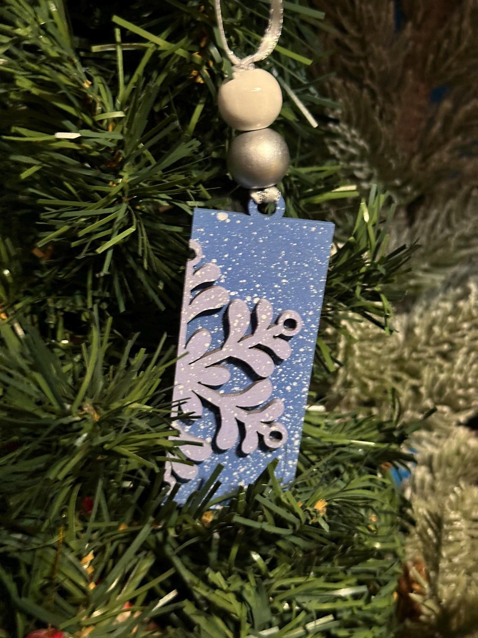 Set of 3 + Elegant Snowflake Christmas Ornaments Wooden Winter Ornaments with Bead Accents, Assorted Colors, Bulk Options Available