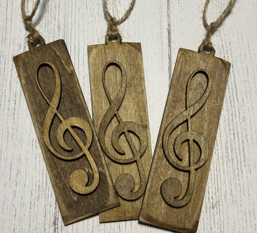 Rustic Wooden Treble Clef Ornaments Set of 3 – Handmade Music-Inspired Gift Tags or Holiday Tree Decorations for Music Lovers