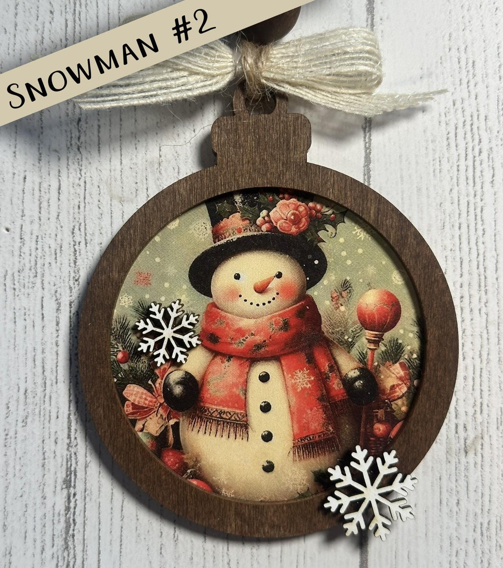 Rustic Snowman Christmas Ornaments Set, Vintage Wooden Holiday Decorations, Farmhouse Winter Tree Décor, Handmade Christmas Baubles