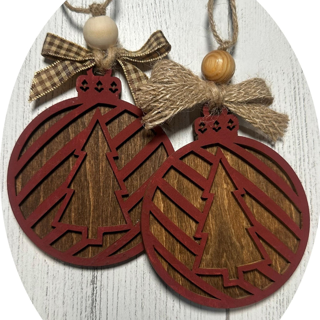 CHOICES! Set of Rustic Wooden Patterned Tree Ornaments, Farmhouse Winter Holiday Décor, Handmade Cut Christmas Tree Decorations, Gift Tags