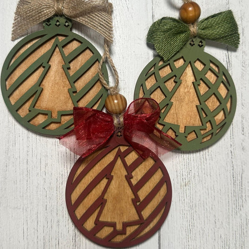 CHOICES! Set of Rustic Wooden Patterned Tree Ornaments, Farmhouse Winter Holiday Décor, Handmade Cut Christmas Tree Decorations, Gift Tags
