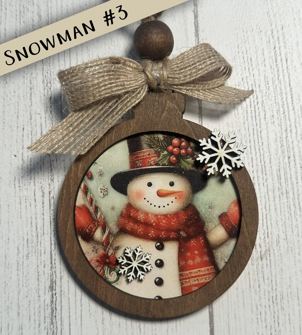 Rustic Snowman Christmas Ornaments Set, Vintage Wooden Holiday Decorations, Farmhouse Winter Tree Décor, Handmade Christmas Baubles