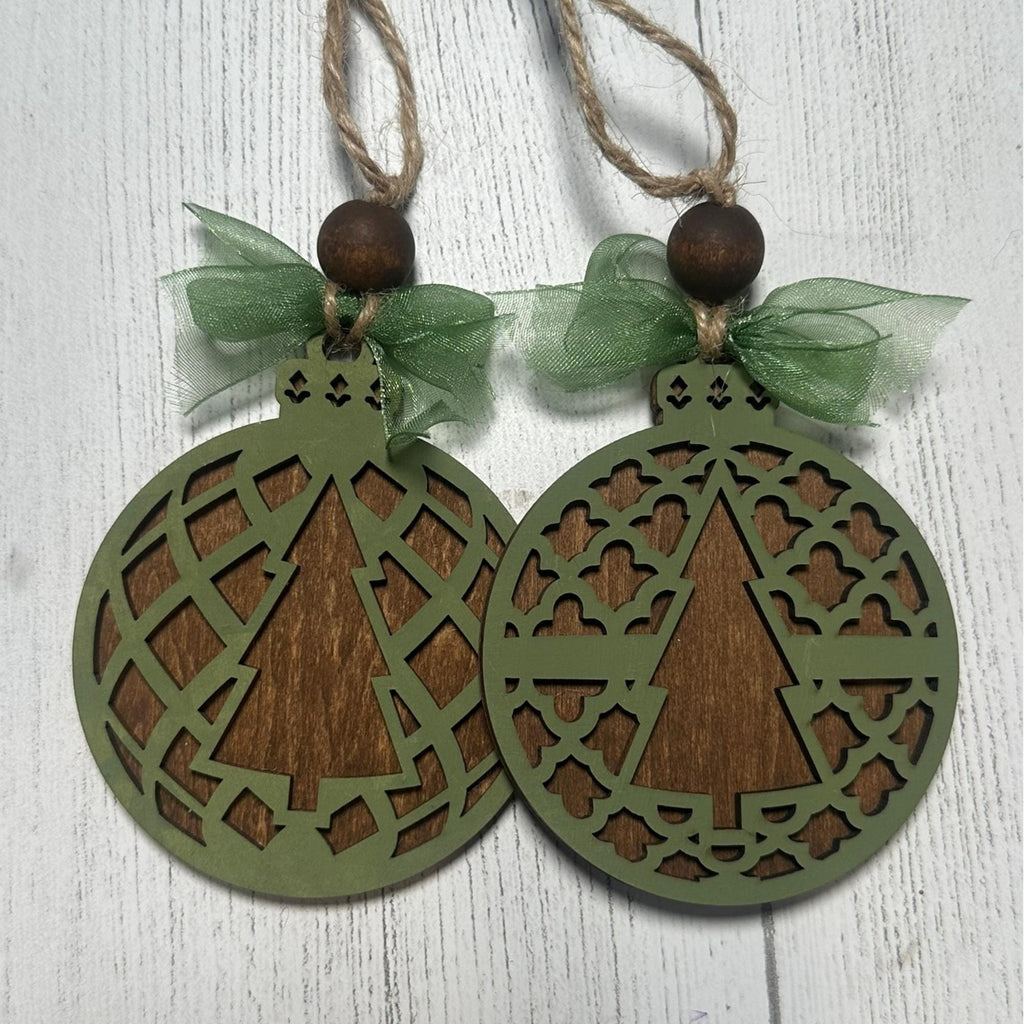 CHOICES! Set of Rustic Wooden Patterned Tree Ornaments, Farmhouse Winter Holiday Décor, Handmade Cut Christmas Tree Decorations, Gift Tags