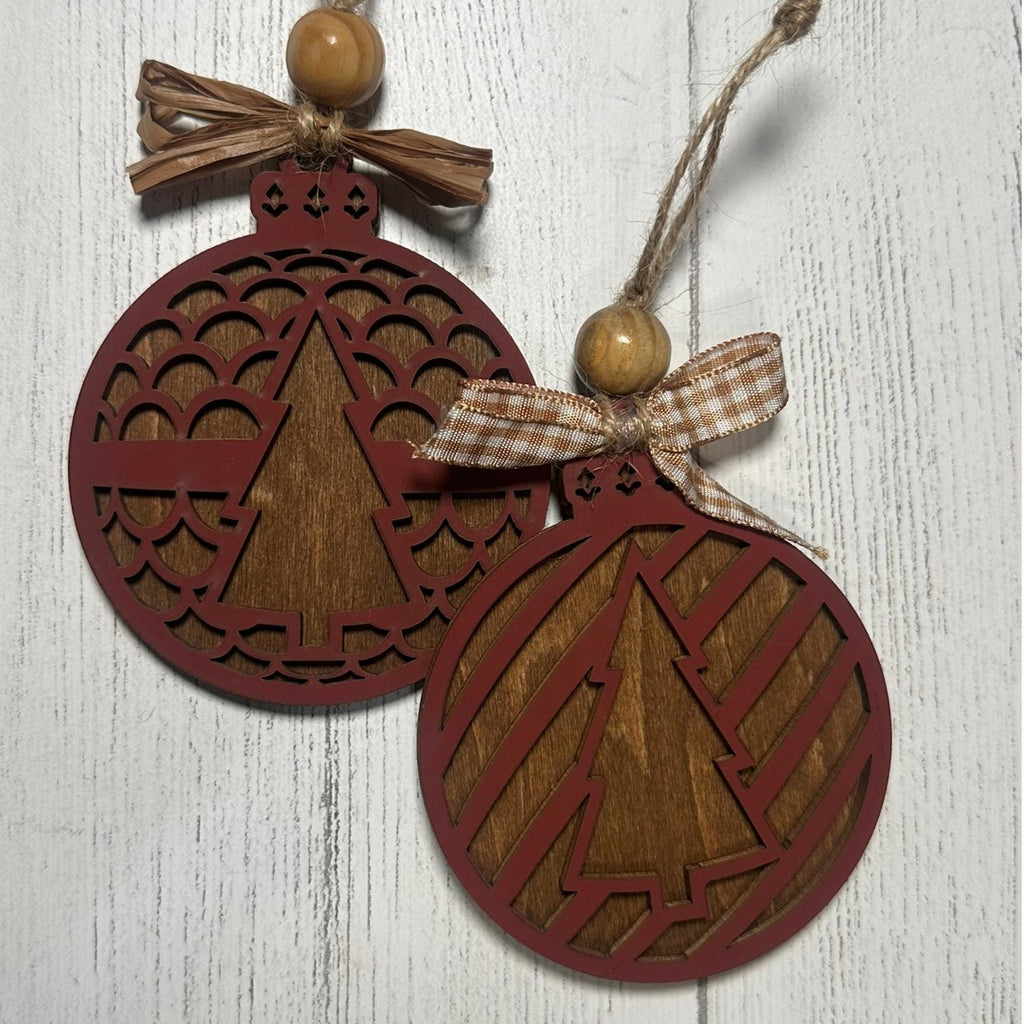 CHOICES! Set of Rustic Wooden Patterned Tree Ornaments, Farmhouse Winter Holiday Décor, Handmade Cut Christmas Tree Decorations, Gift Tags