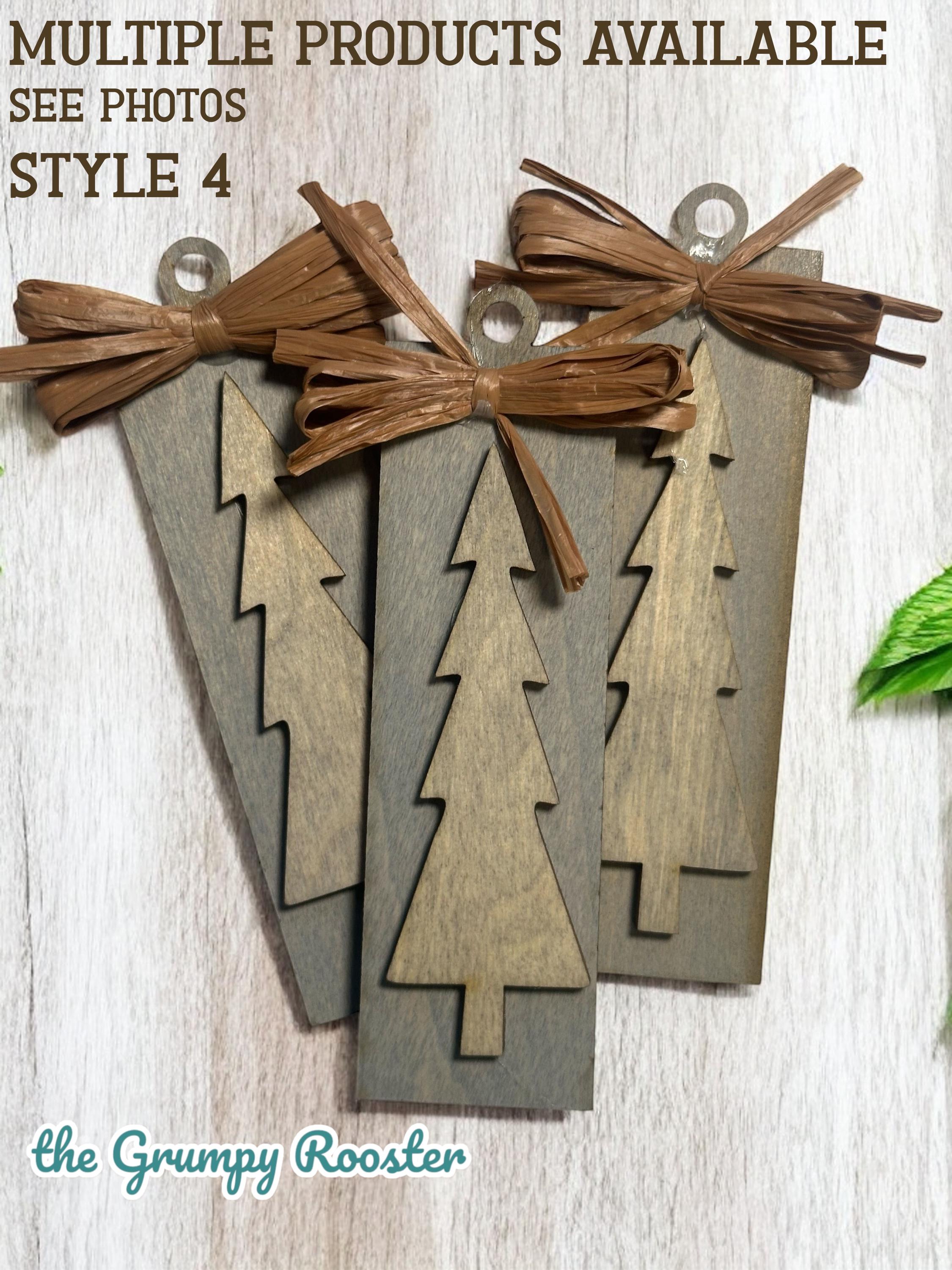 Rustic Wooden Christmas Ornaments Set of 3, Handmade Holiday Décor, Farmhouse Gift Tags, Tiered Tray Decorations, Rustic Christmas Decor