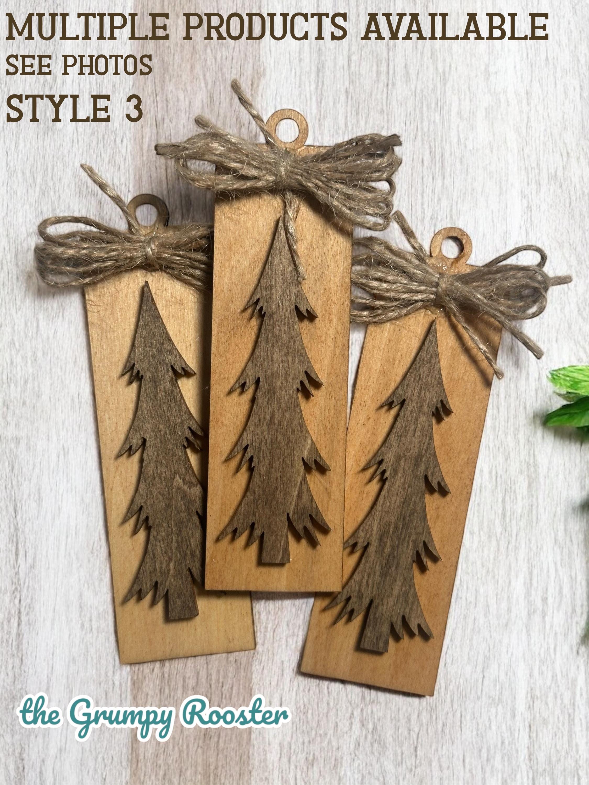 Rustic Wooden Christmas Ornaments Set of 3, Handmade Holiday Décor, Farmhouse Gift Tags, Tiered Tray Decorations, Rustic Christmas Decor