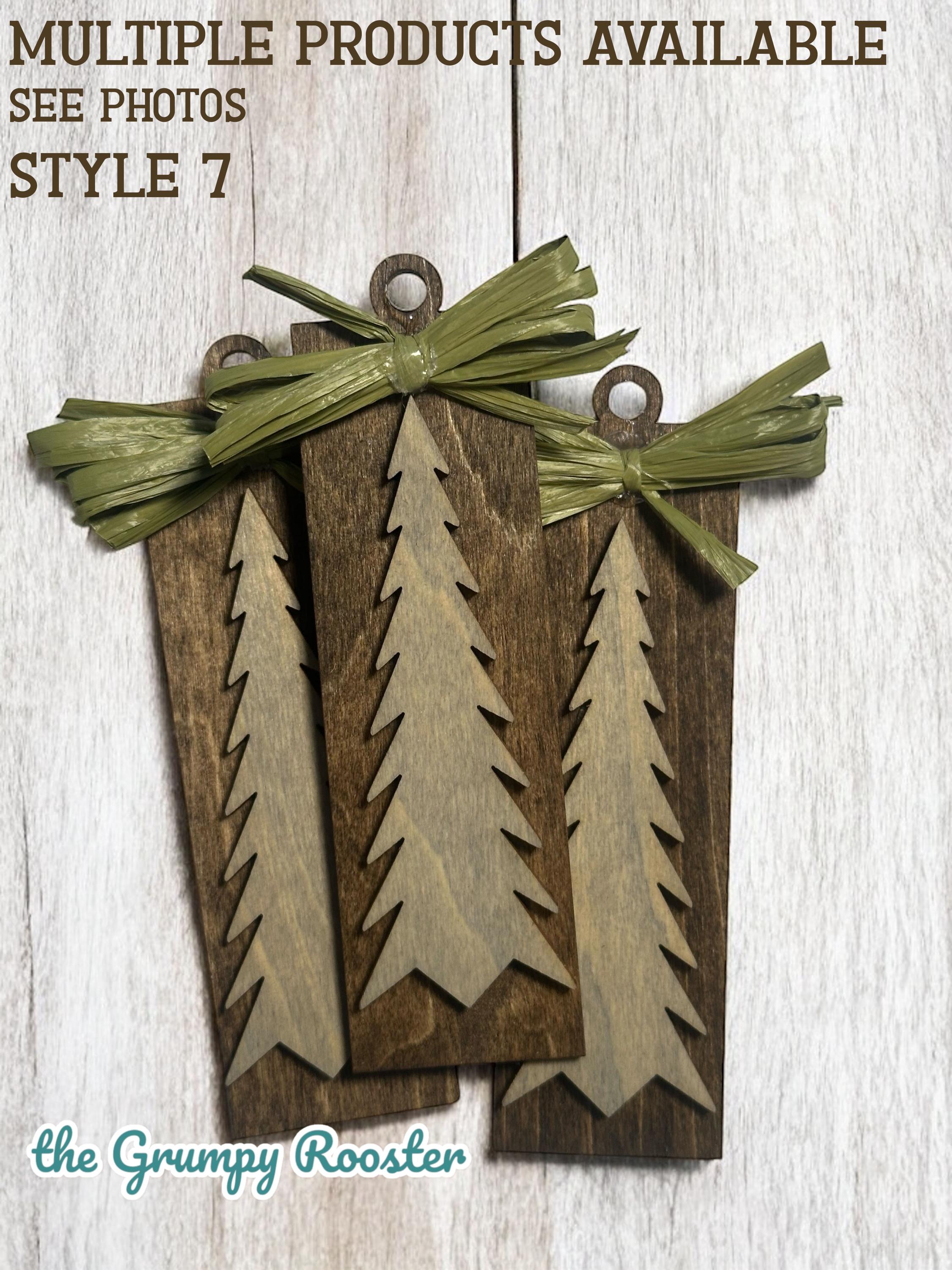 Rustic Wooden Christmas Ornaments Set of 3, Handmade Holiday Décor, Farmhouse Gift Tags, Tiered Tray Decorations, Rustic Christmas Decor