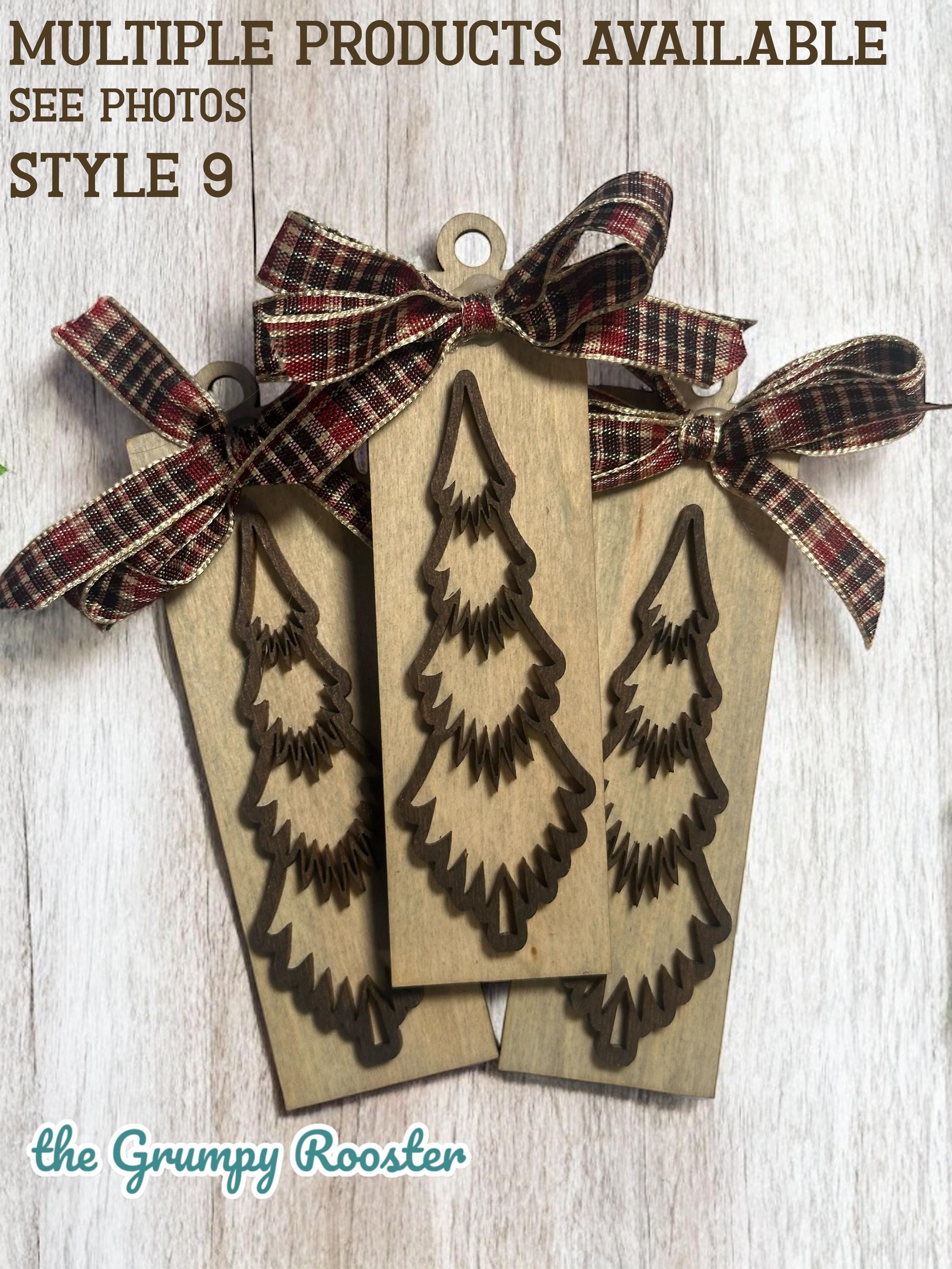 Rustic Wooden Christmas Ornaments Set of 3, Handmade Holiday Décor, Farmhouse Gift Tags, Tiered Tray Decorations, Rustic Christmas Decor