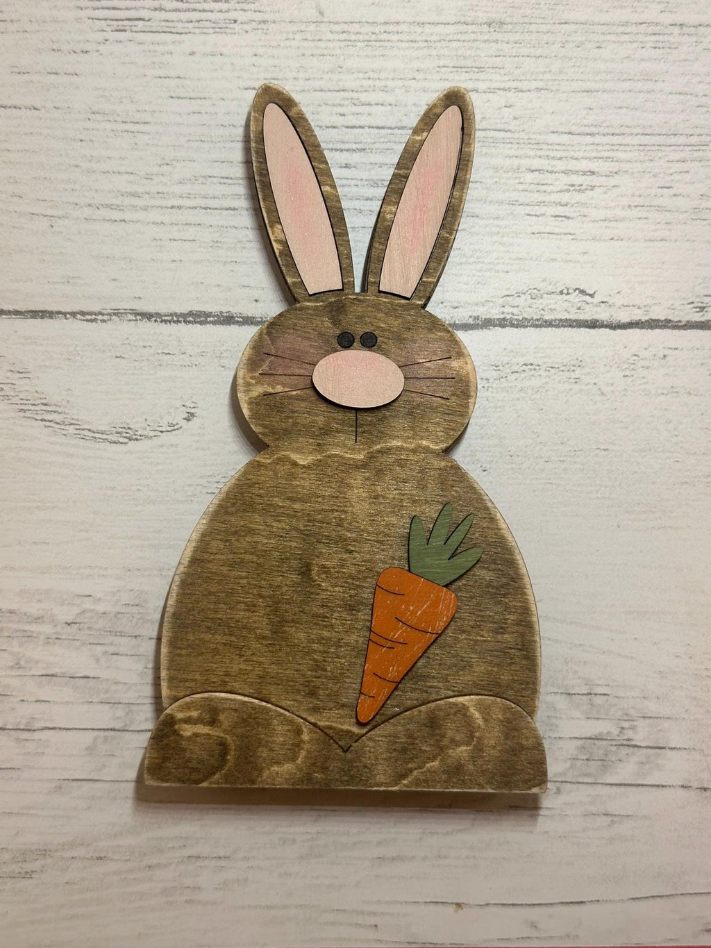 Rustic Wooden Bunny Decor Set – Hand Painted Easter Shelf Sitters – Farmhouse Spring Tiered Tray Decorations – Layered Wood Bunny Rabbits