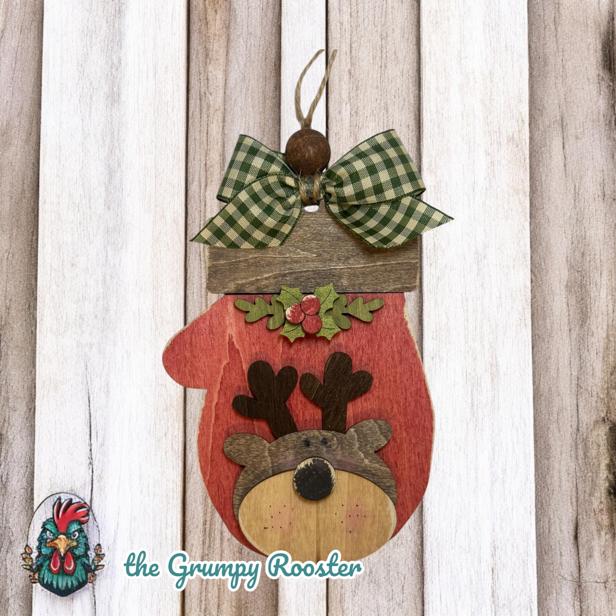 Hand Painted Mitten Ornament - Rustic Wood Christmas Decor - Beaded Hanger - Tree Ornament - OOAK Holiday Gift