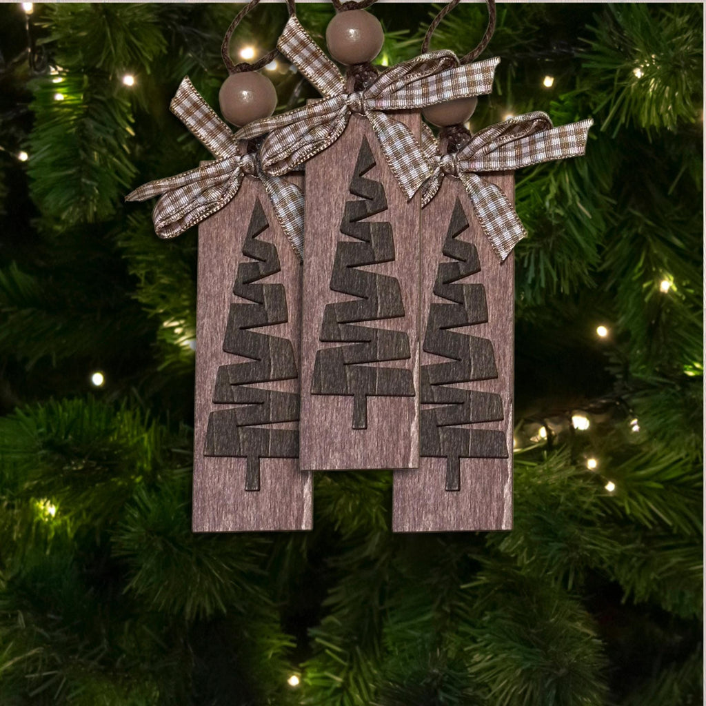 Woodland Red Brown Vintage-Inspired Ornament, Wood Holiday Decor, wood holiday ornament, handmade holiday ornament, Single or Bulk Qty