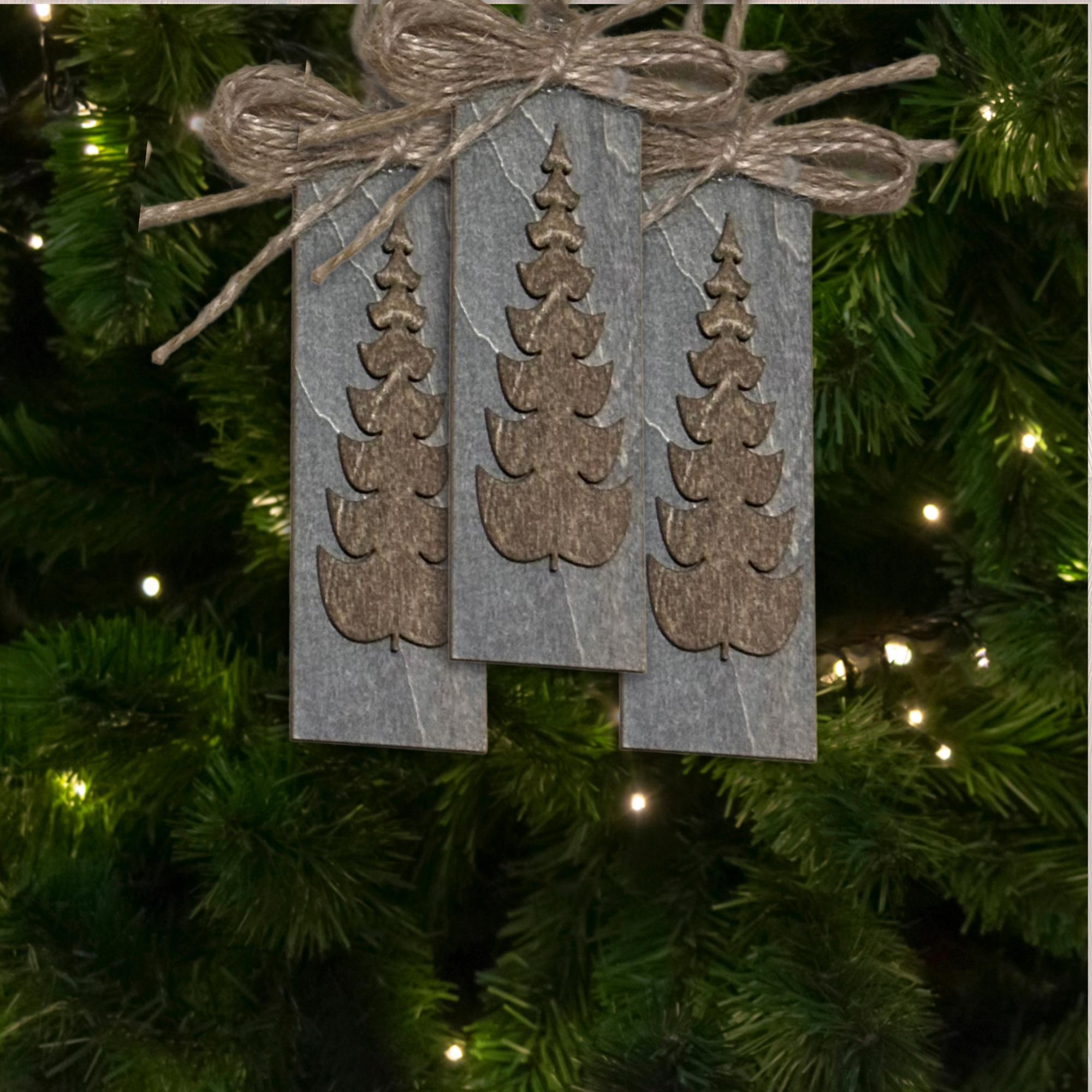 Rustic Gray Rustic Winter Ornament, Wood Holiday Decor, rustic tree decor, natural wood ornament, Single or Bulk Qty