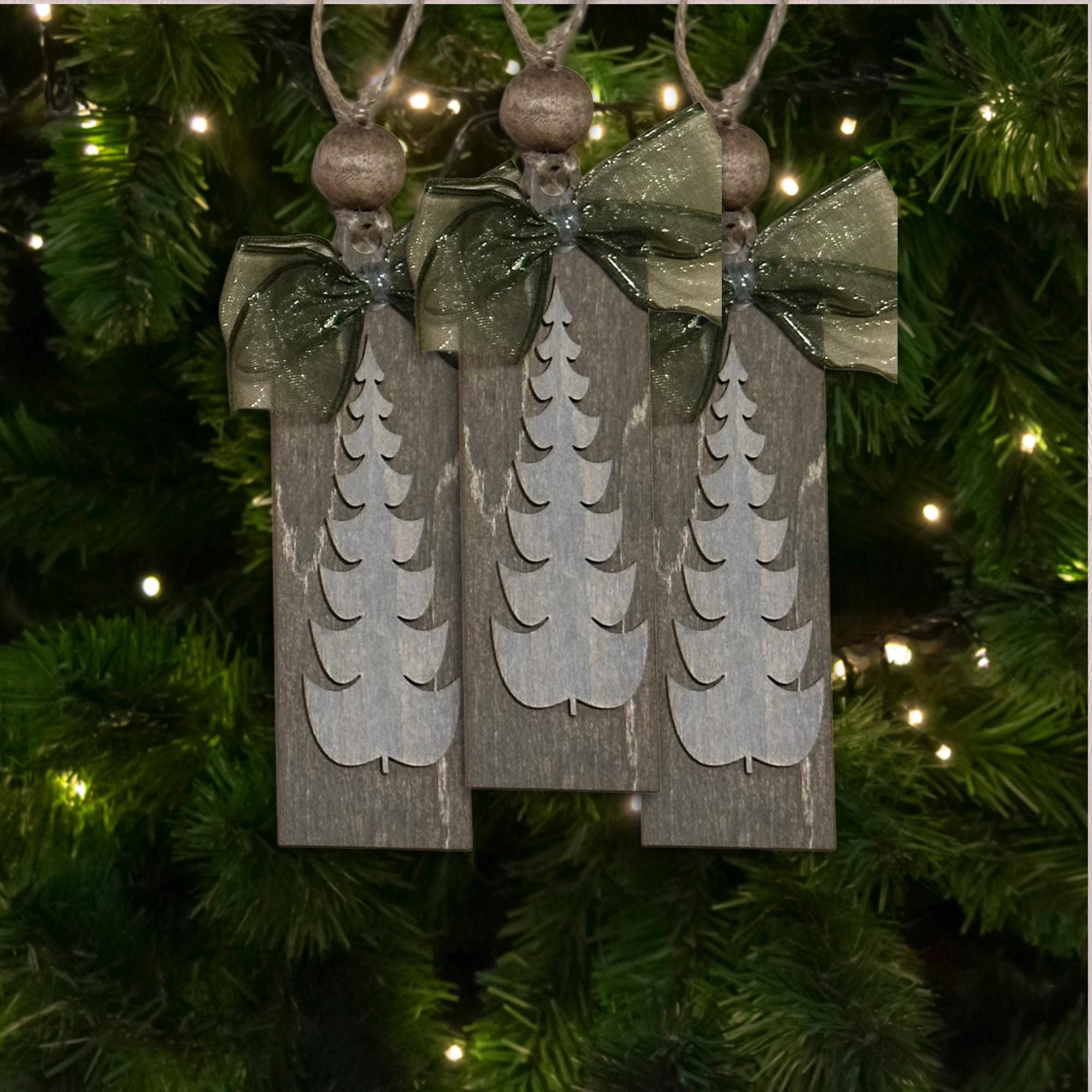 Vintage Dark Gray Homestead Holiday Style Ornament, Wood Holiday Decor, natural wood ornament, modern rustic ornament, Single or Bulk Qty