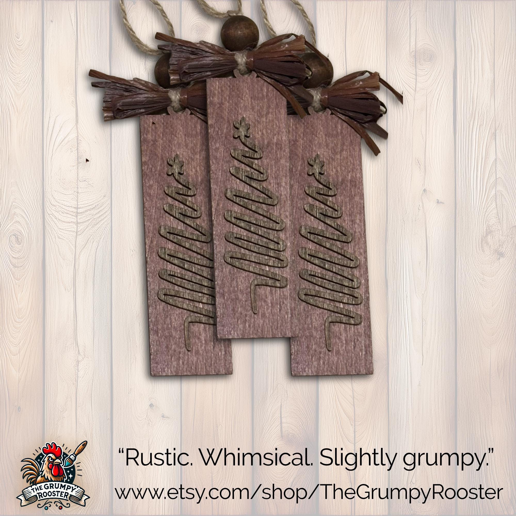 Woodland Red Brown Simple Handmade Holiday Ornament, Wood Holiday Decor, holiday stocking stuffer, rustic handmade gift, Single or Bulk Qty
