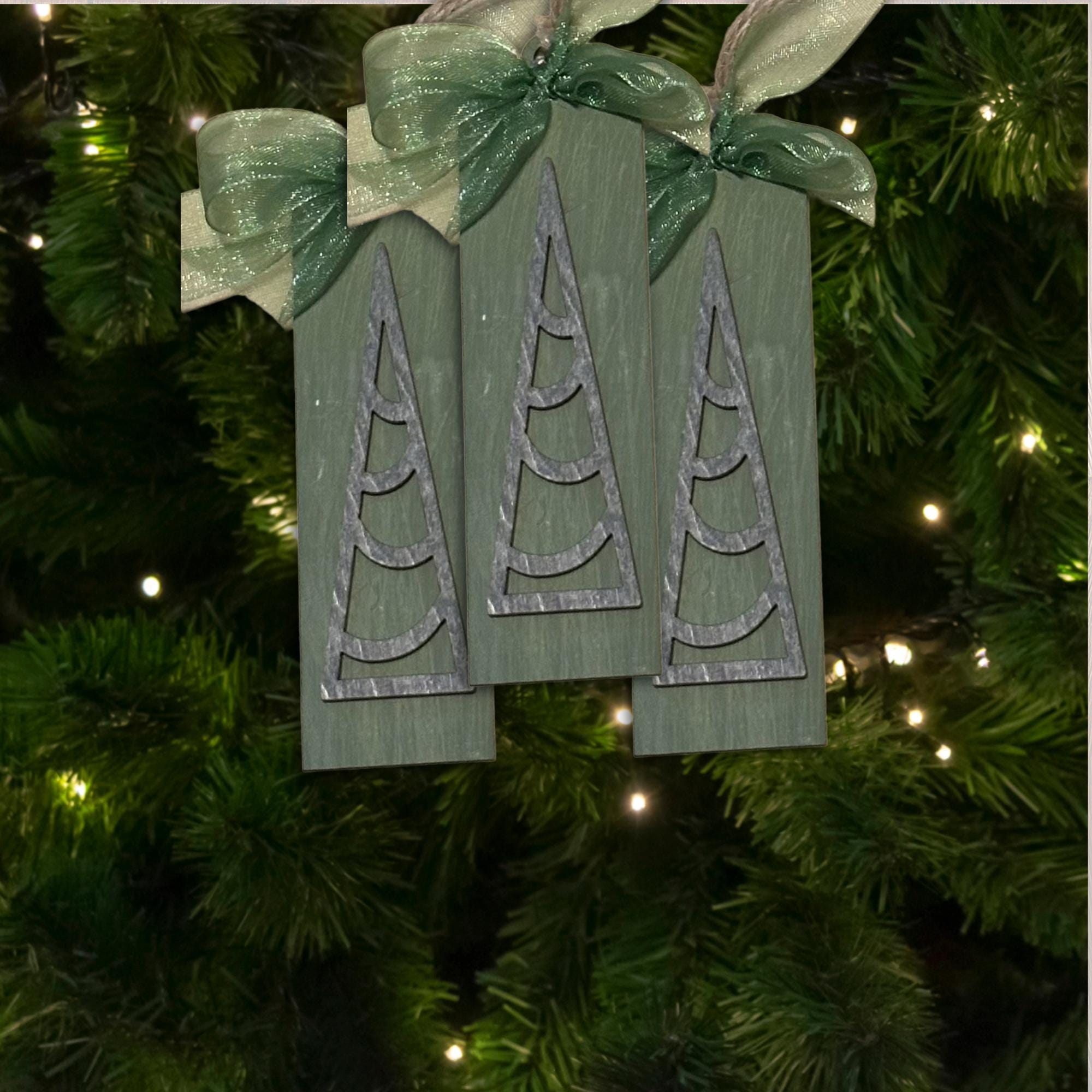 Vintage Rustic Green Ornament, Wood Holiday Decor, rustic christmas ornament, christmas tree decoration, Single or Bulk Qty