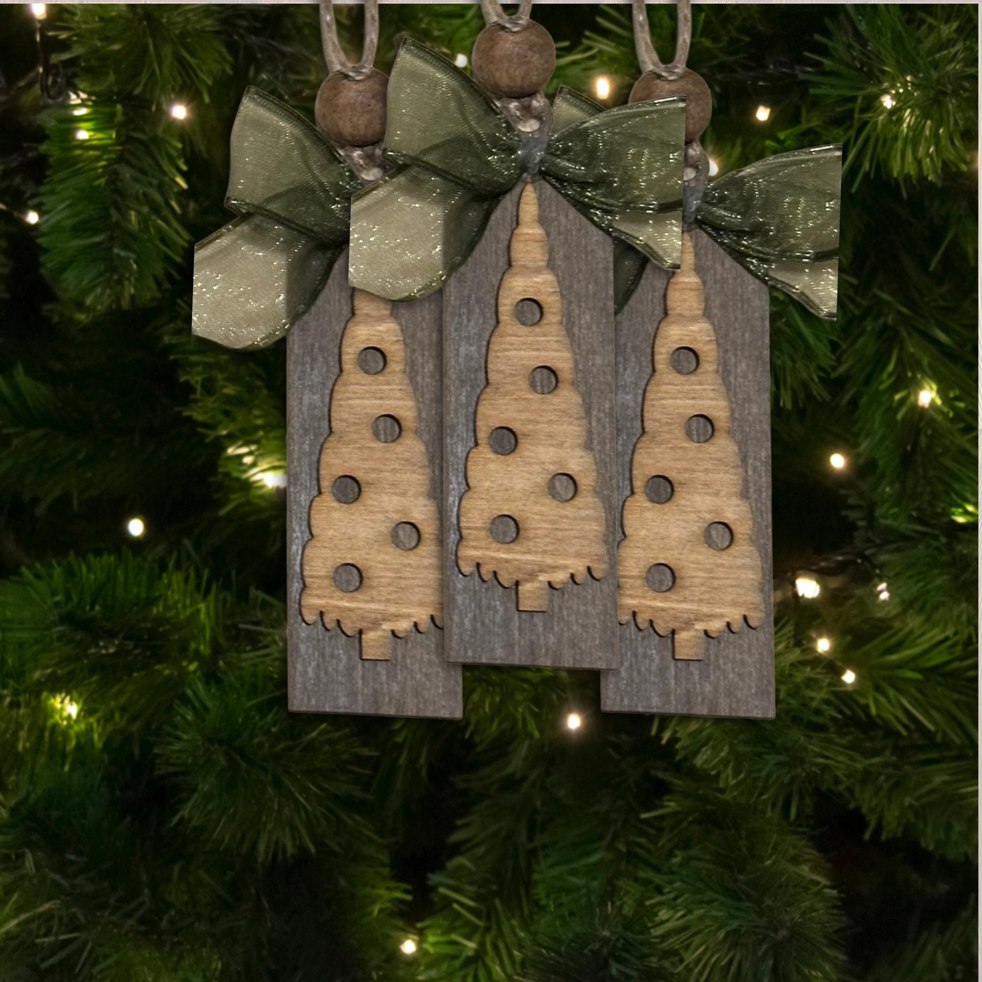 Minimalist Dark Brown Ornament, Wood Holiday Decor, handmade holiday ornament, rustic farmhouse ornament, Single or Bulk Qty