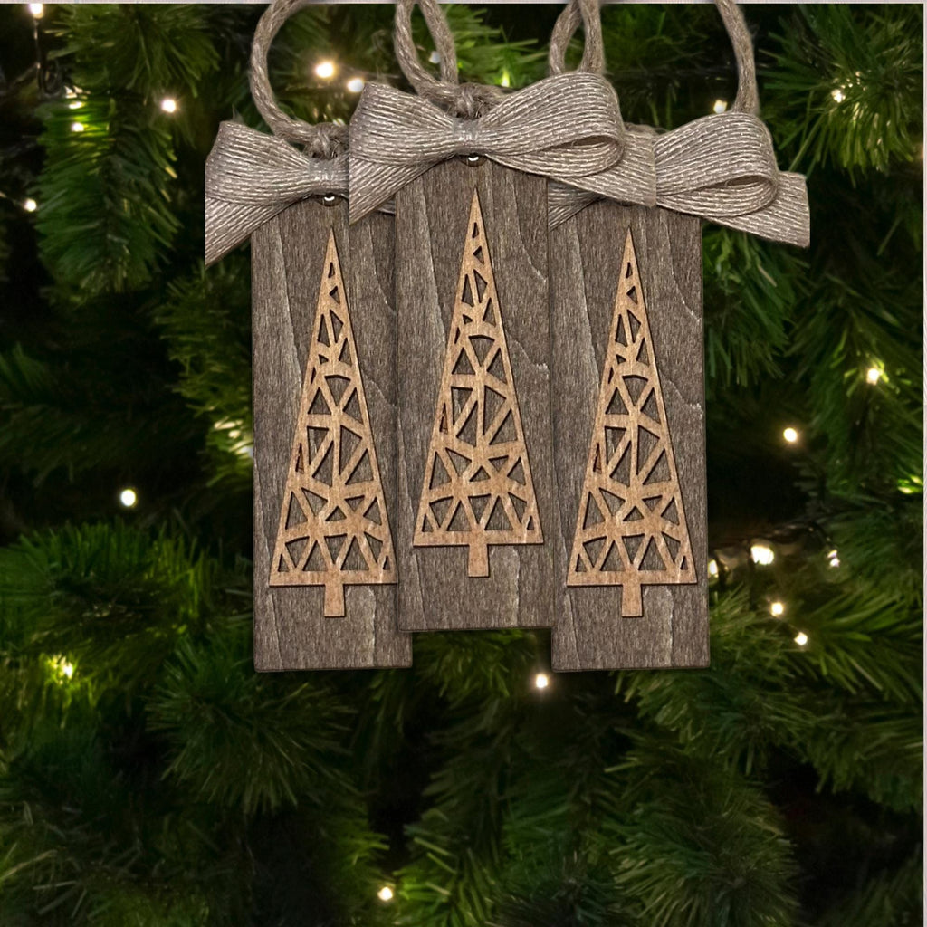 Farmhouse Brown Ornament, Wood Holiday Decor, woodland holiday decor, rustic tree decor, Single or Bulk Qty