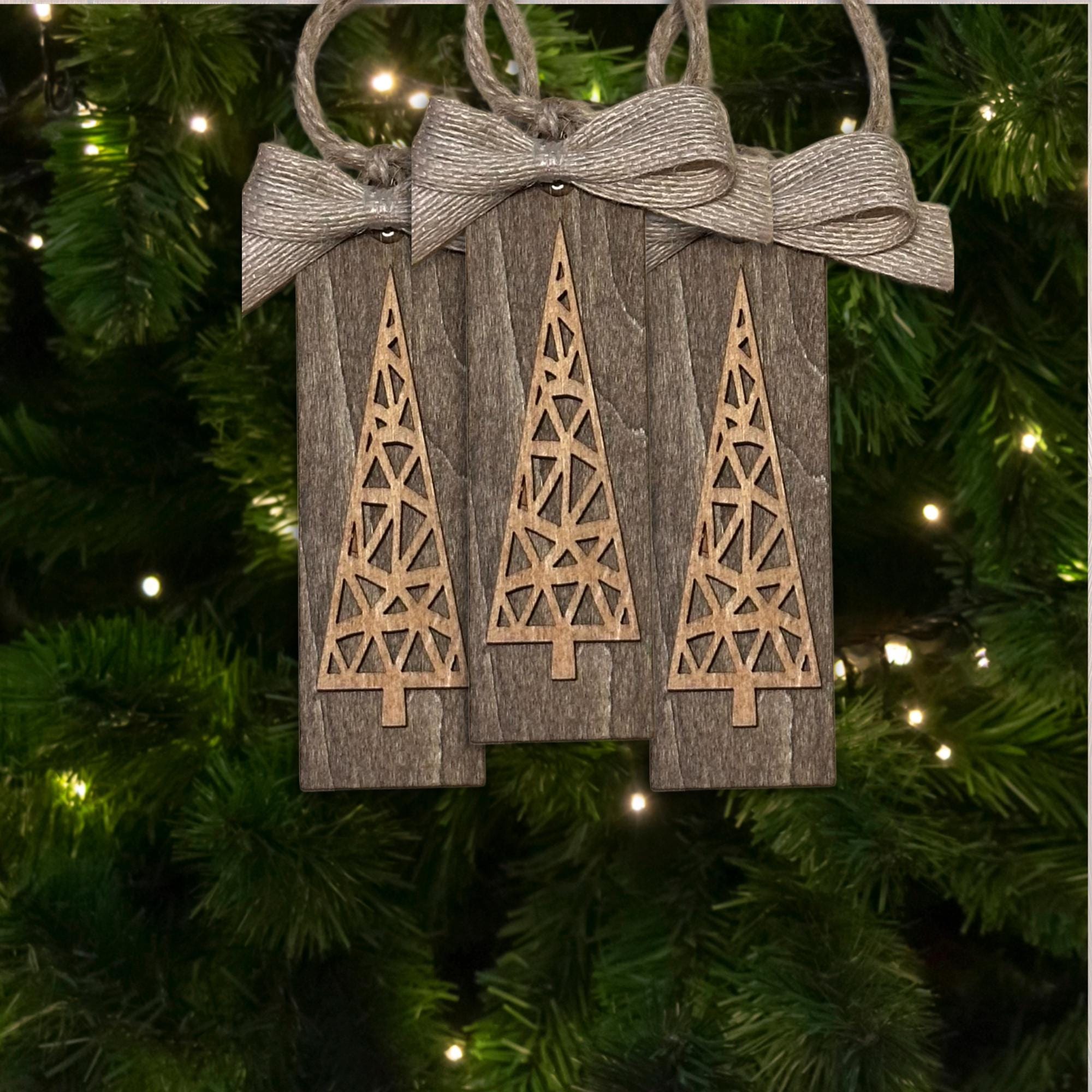 Farmhouse Brown Ornament, Wood Holiday Decor, woodland holiday decor, rustic tree decor, Single or Bulk Qty