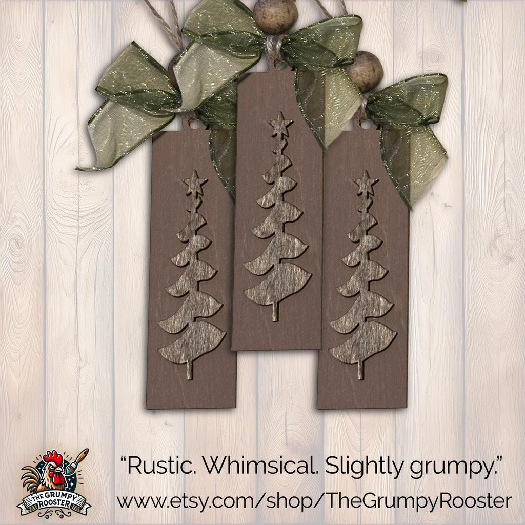 Natural Brown Cozy Winter Tree Decor Ornament, Wood Holiday Decor, christmas tree decoration, wood holiday ornament, Single or Bulk Qty