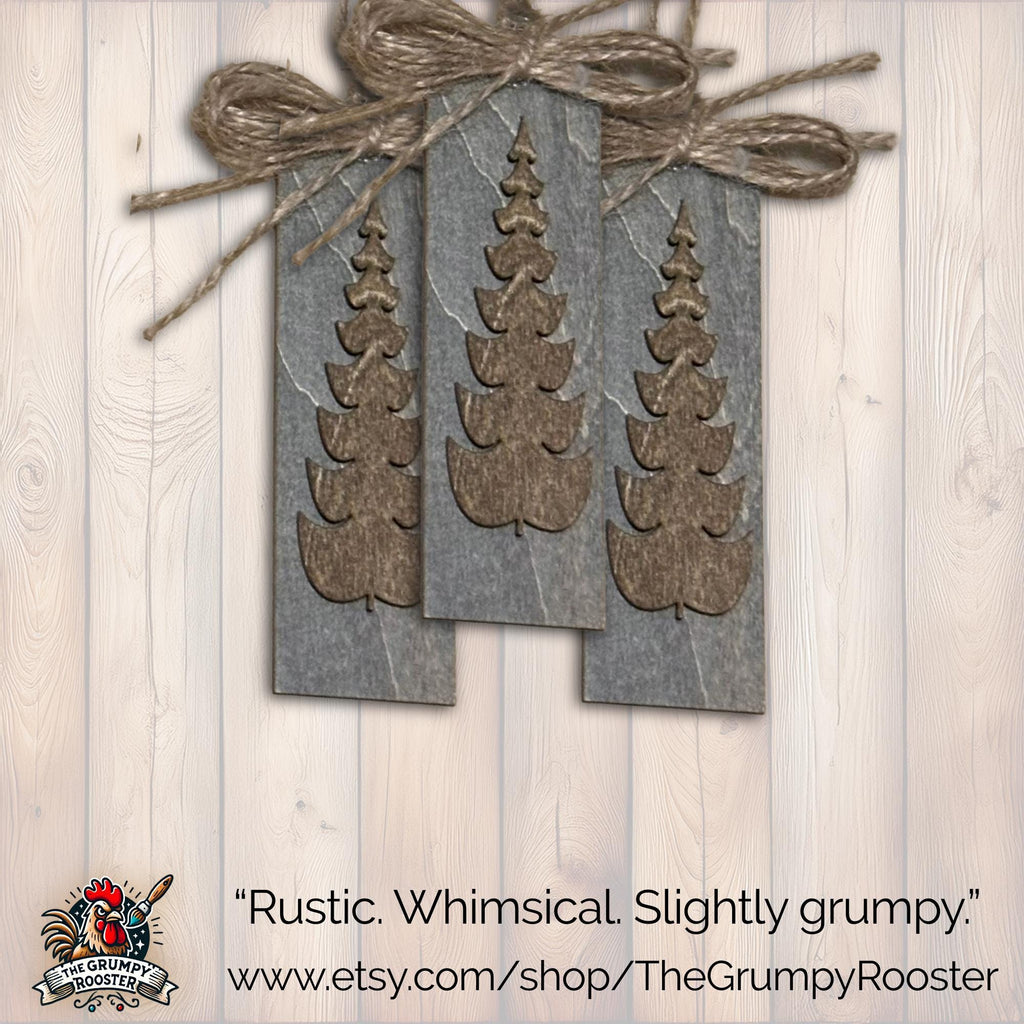 Rustic Gray Rustic Winter Ornament, Wood Holiday Decor, rustic tree decor, natural wood ornament, Single or Bulk Qty