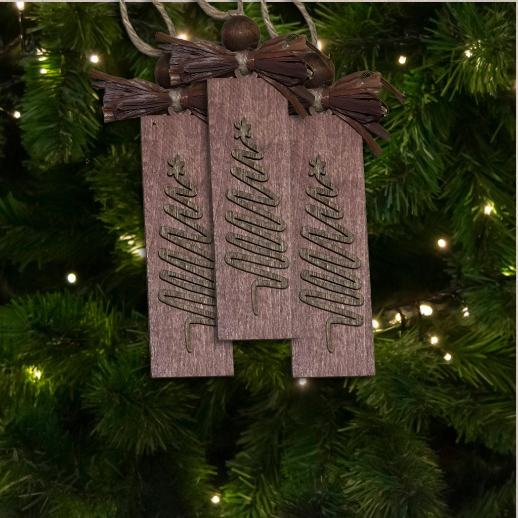 Woodland Red Brown Simple Handmade Holiday Ornament, Wood Holiday Decor, holiday stocking stuffer, rustic handmade gift, Single or Bulk Qty