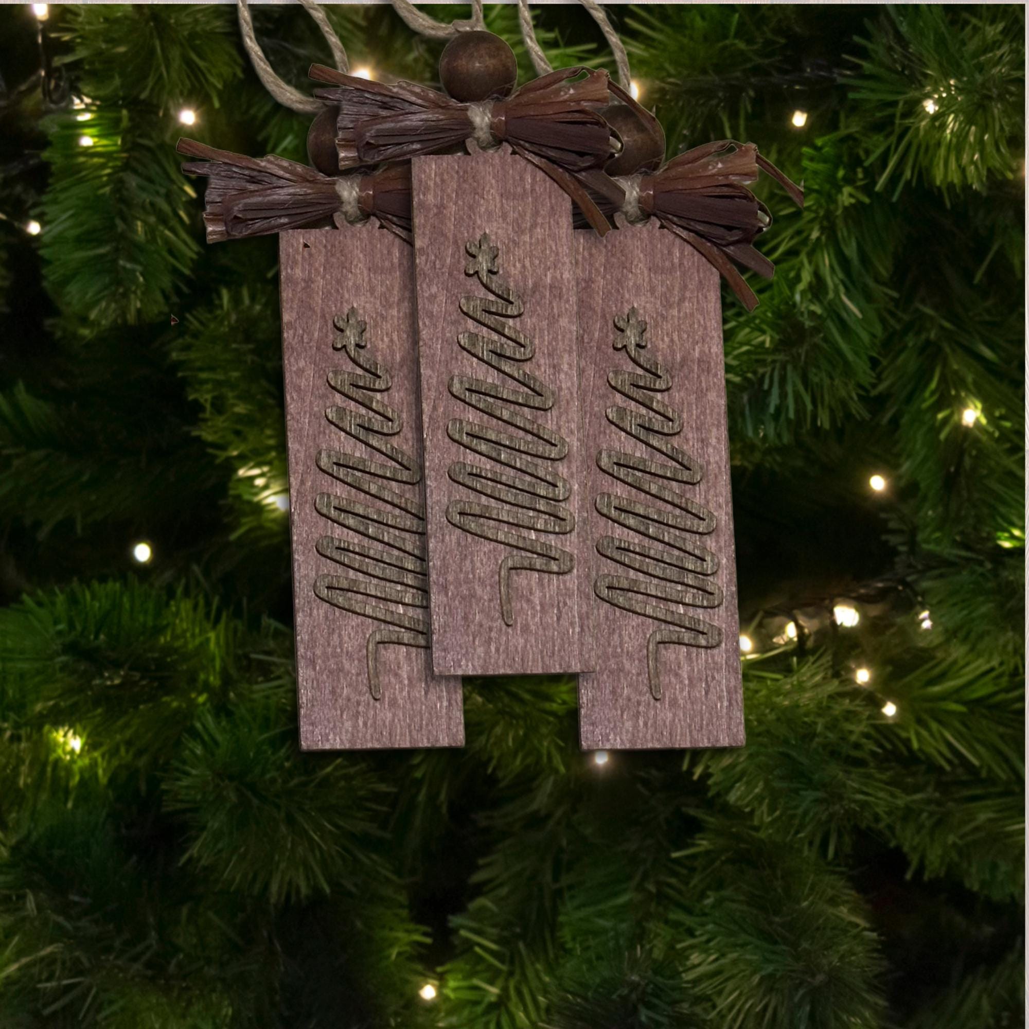 Woodland Red Brown Simple Handmade Holiday Ornament, Wood Holiday Decor, holiday stocking stuffer, rustic handmade gift, Single or Bulk Qty