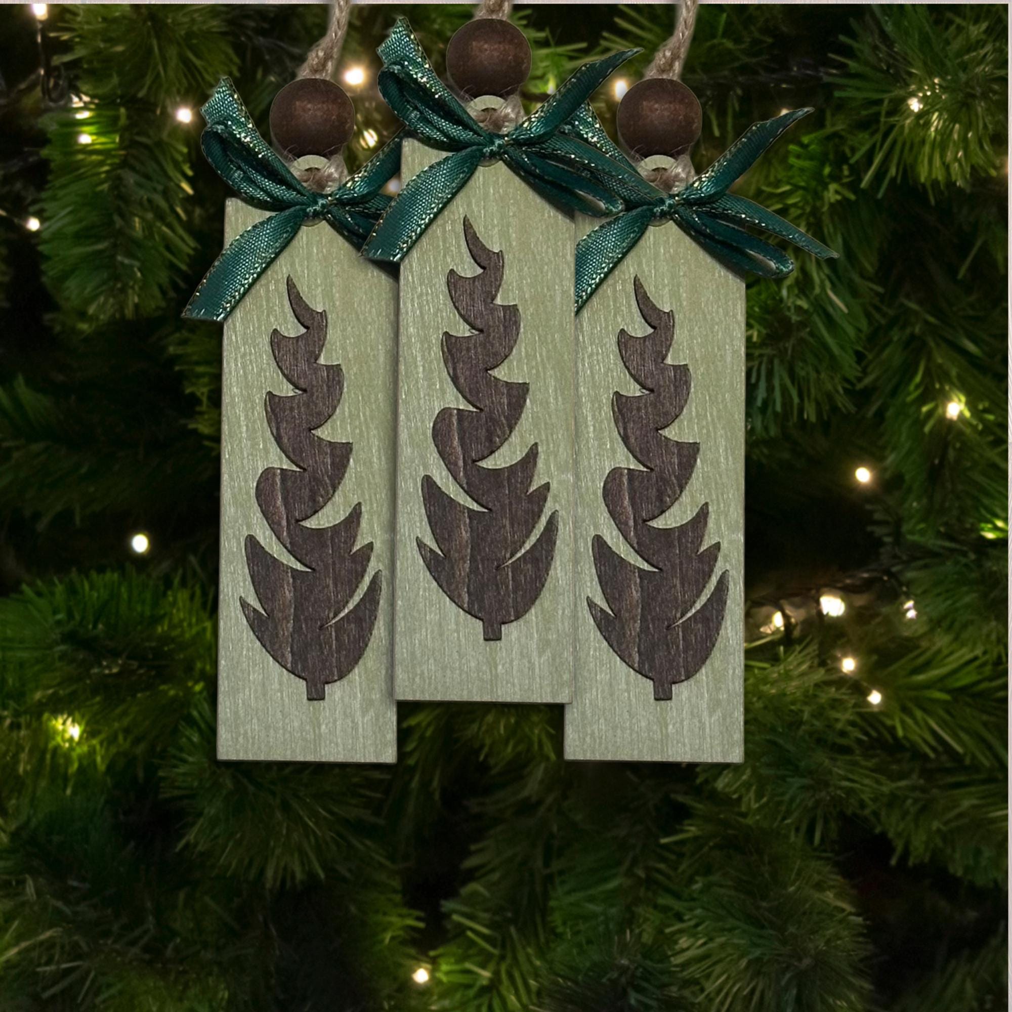 Farmhouse Rustic Green Ornament, Wood Holiday Decor, farmhouse holiday decor, wooden tree ornament, Single or Bulk Qty