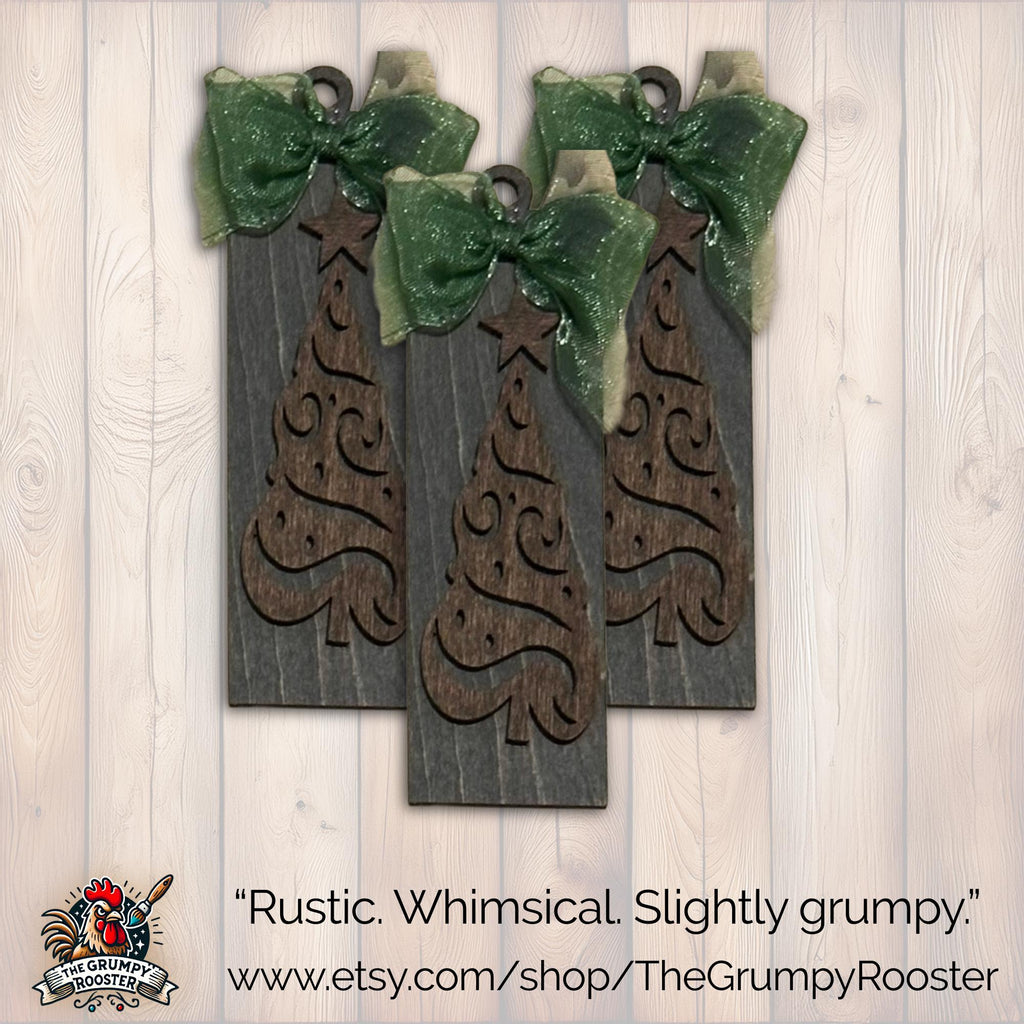 Rustic Dark Gray Ornament, Wood Holiday Decor, wooden tree ornament, rustic christmas ornament, Single or Bulk Qty