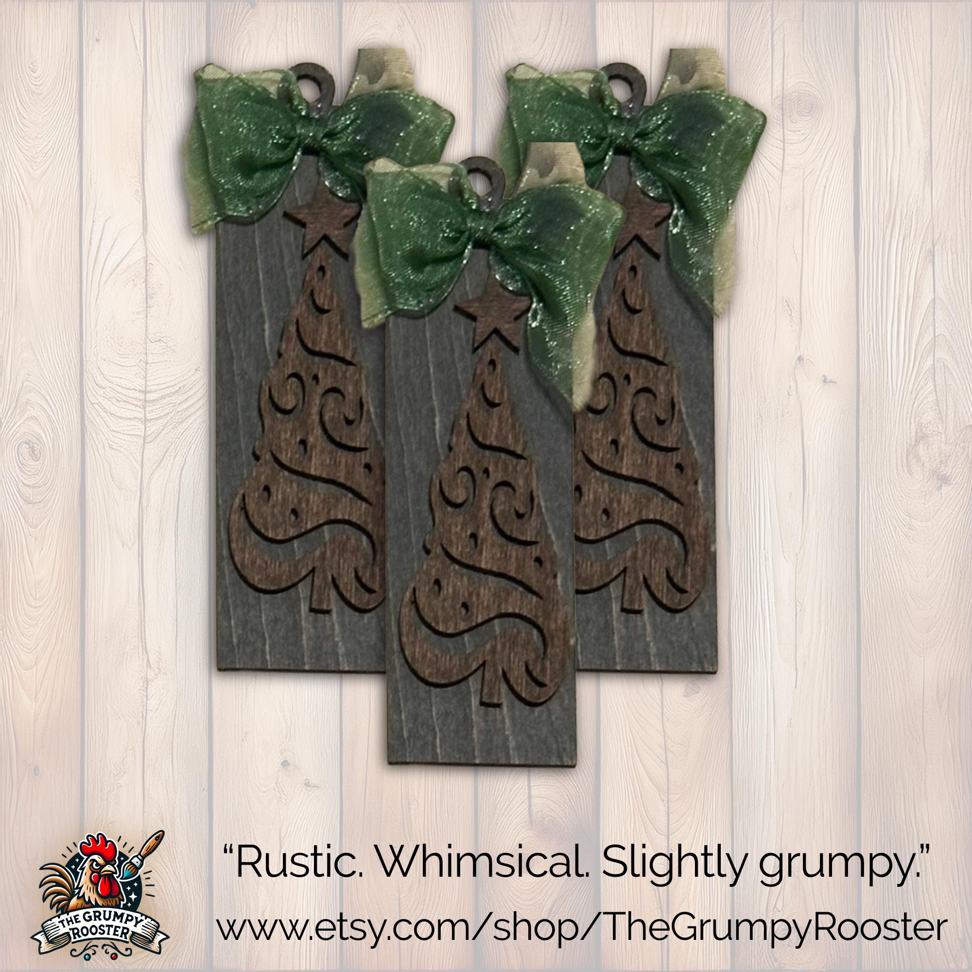 Rustic Dark Gray Ornament, Wood Holiday Decor, wooden tree ornament, rustic christmas ornament, Single or Bulk Qty