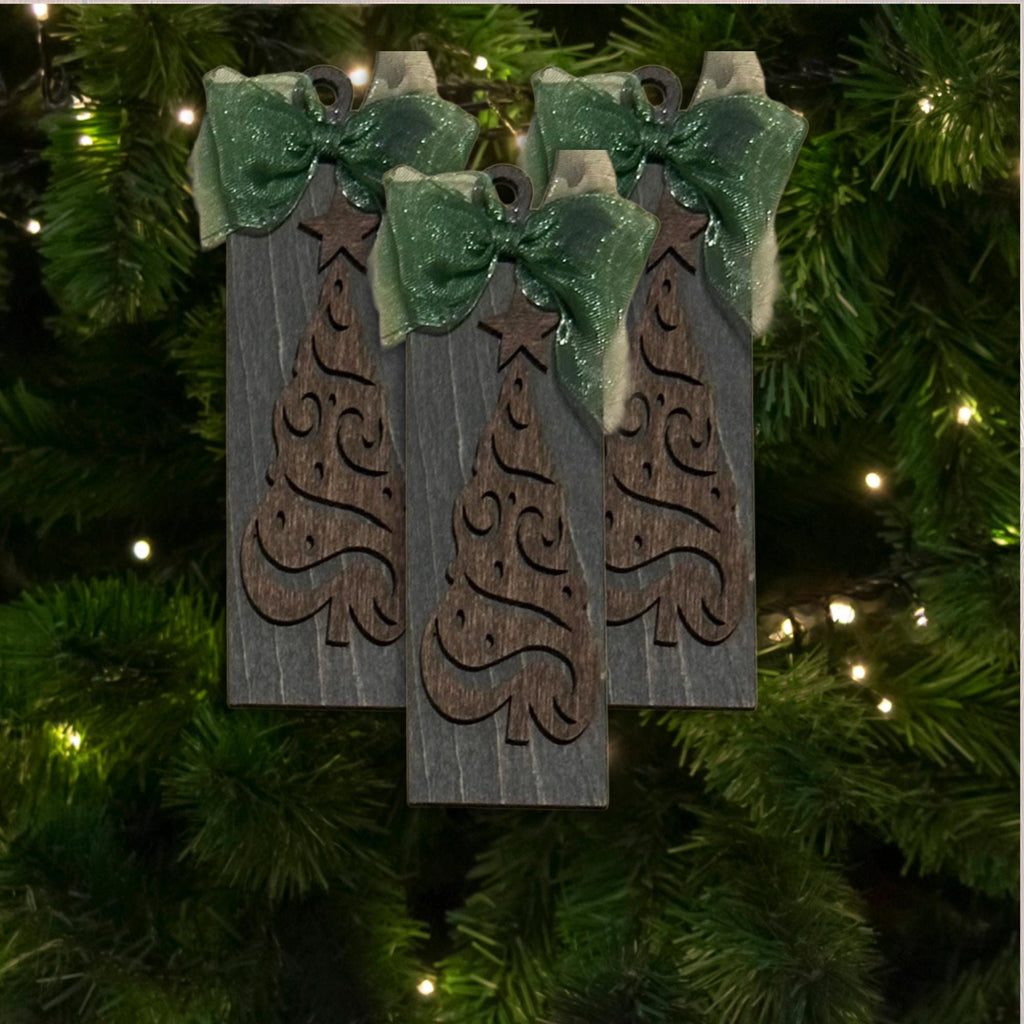 Rustic Dark Gray Ornament, Wood Holiday Decor, wooden tree ornament, rustic christmas ornament, Single or Bulk Qty