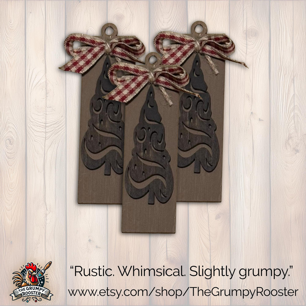 Vintage Dark Brown Ornament, Wood Holiday Decor, rustic christmas ornament, christmas tree decoration, Single or Bulk Qty