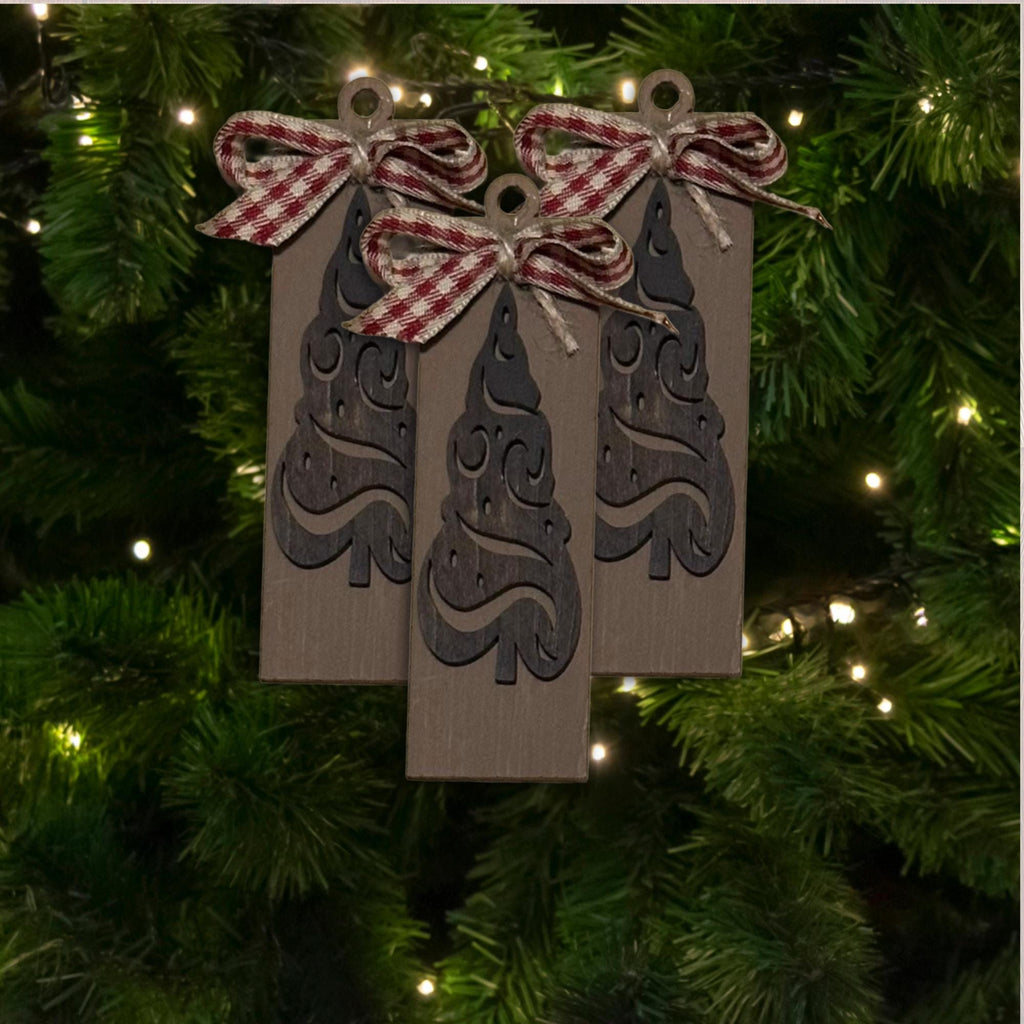 Vintage Dark Brown Ornament, Wood Holiday Decor, rustic christmas ornament, christmas tree decoration, Single or Bulk Qty