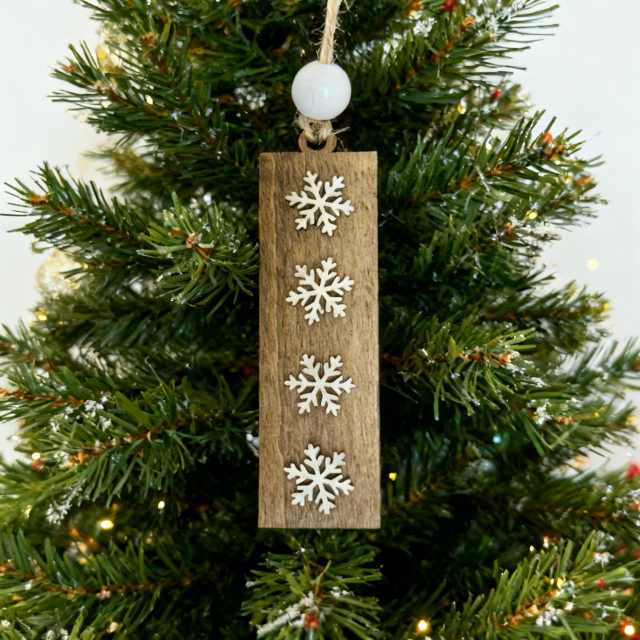 Rustic Wooden Snowflake Ornaments - Handmade Rectangle Christmas Tree Decor - Winter Holiday Farmhouse Style Single or Bulk