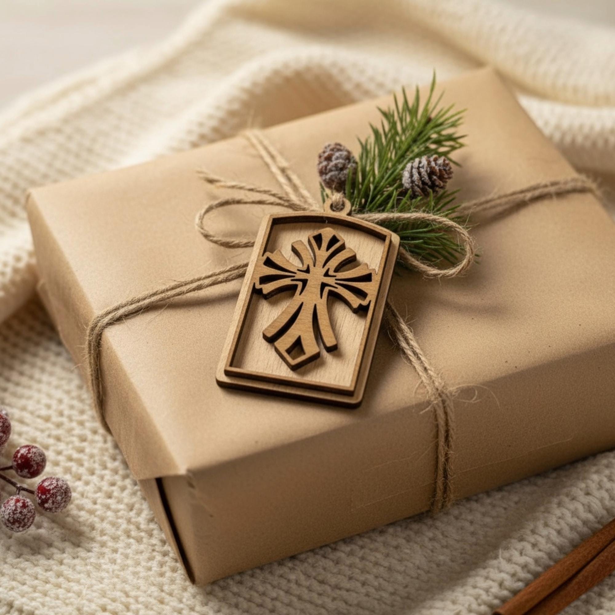 Rustic Wooden Arch Ornaments Set | Christian Christmas Decor | Layered Wood Cross Flourish | 3-Pack or 10-Pack | Handmade Faith Gift Tags