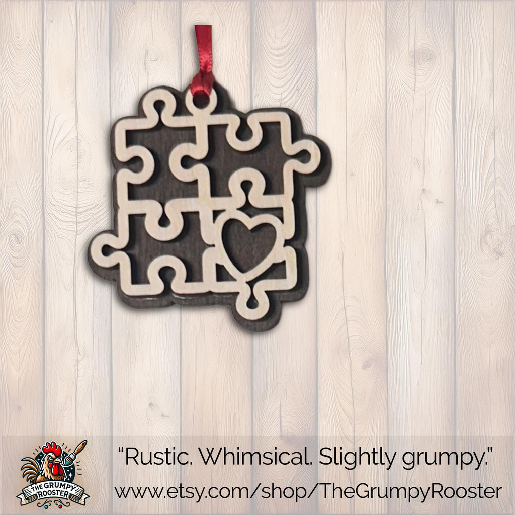 Autism Awareness 3 Puzzle Heart Ornaments – Set of 3 – Layered Wood – Includes 6 Personalizable Hearts – DIY Craft Gift – Handmade