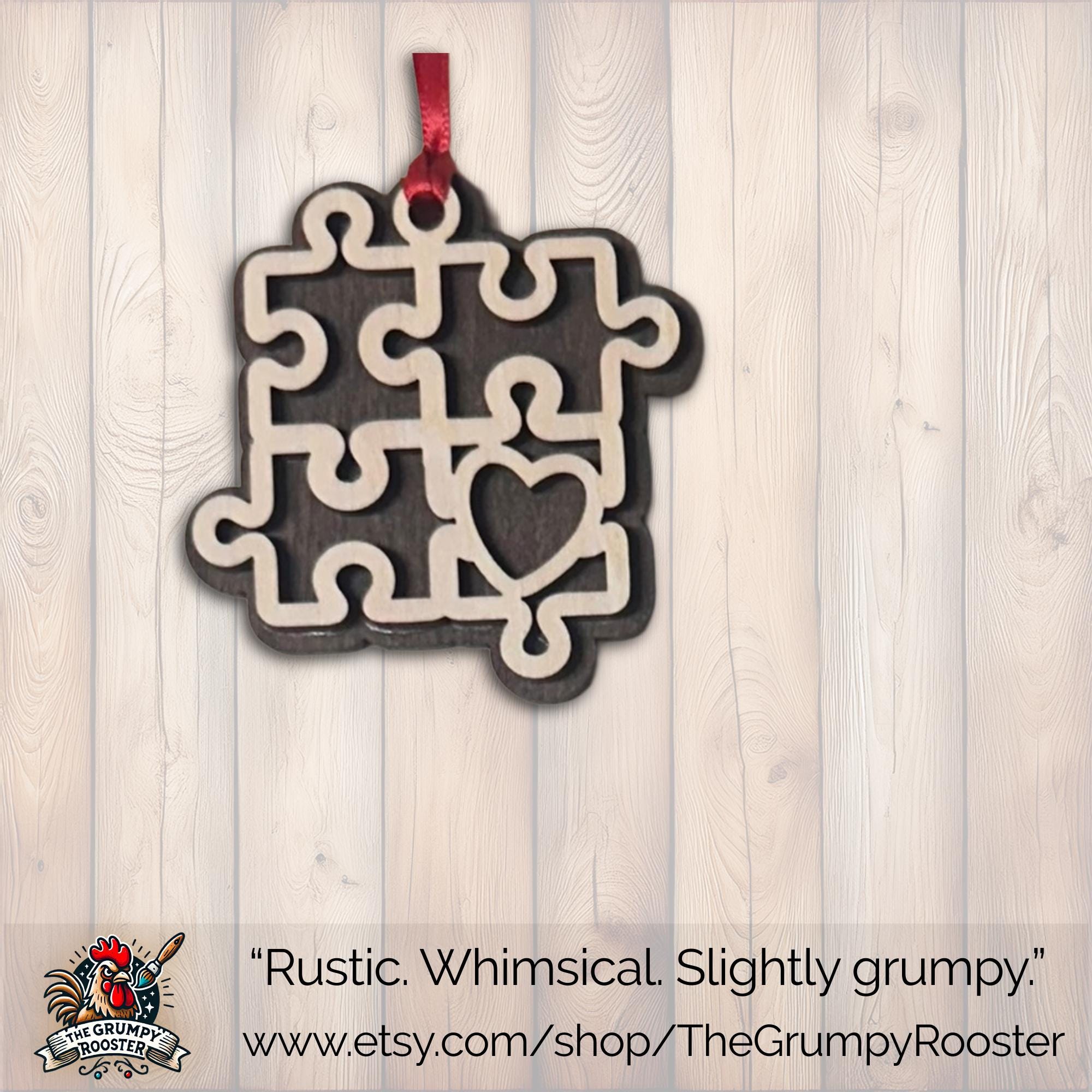 Autism Awareness 3 Puzzle Heart Ornaments – Set of 3 – Layered Wood – Includes 6 Personalizable Hearts – DIY Craft Gift – Handmade