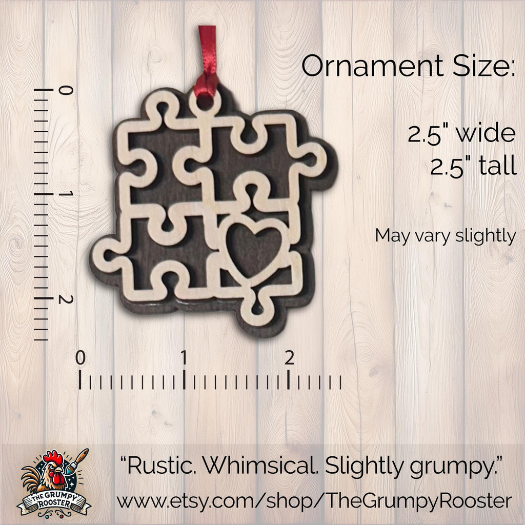 Autism Awareness 3 Puzzle Heart Ornaments – Set of 3 – Layered Wood – Includes 6 Personalizable Hearts – DIY Craft Gift – Handmade