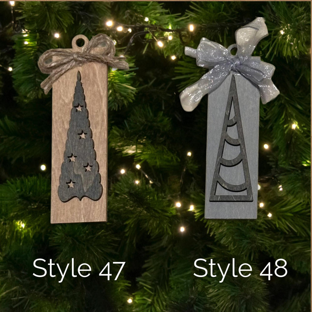 Rustic Wooden Christmas Tree Ornament with Bow • 4.5 inch Farmhouse Holiday Décor • Many Styles to Choose From