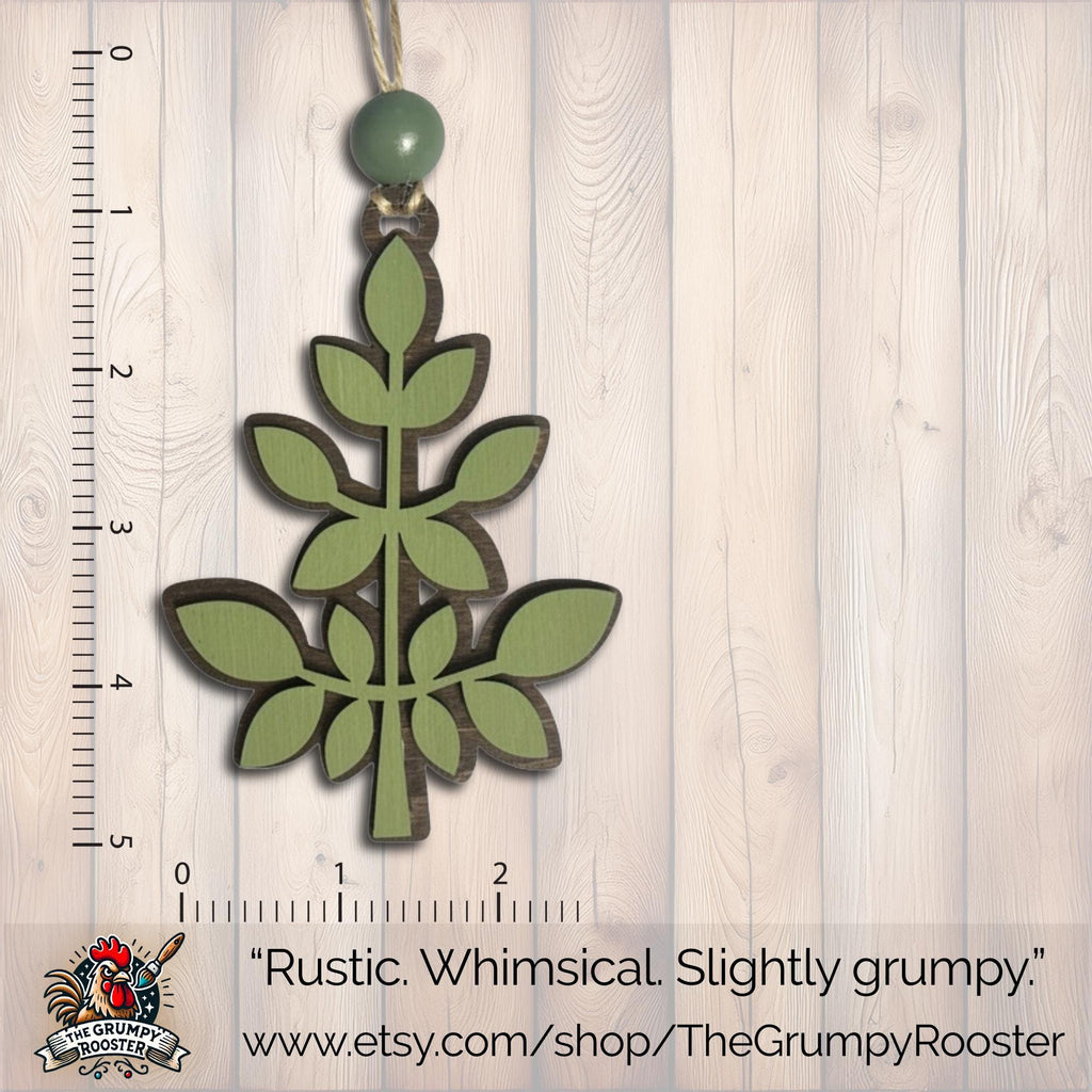 Rustic Green Layered Wood Tree and Leaf Ornaments – Set of 10 Handmade Christmas Decorations – Farmhouse Holiday Decor