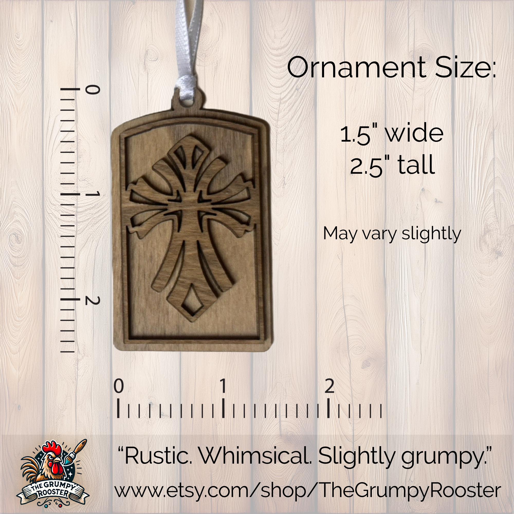 Rustic Wooden Arch Ornaments Set | Christian Christmas Decor | Layered Wood Cross Flourish | 3-Pack or 10-Pack | Handmade Faith Gift Tags
