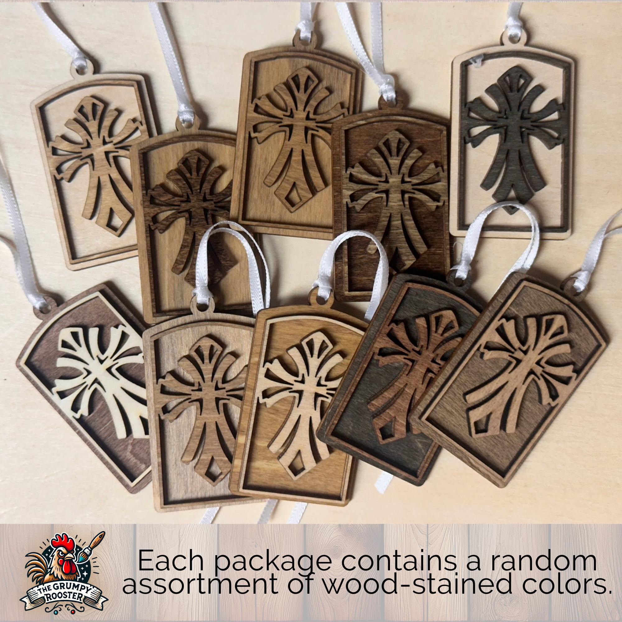 Rustic Wooden Arch Ornaments Set | Christian Christmas Decor | Layered Wood Cross Flourish | 3-Pack or 10-Pack | Handmade Faith Gift Tags