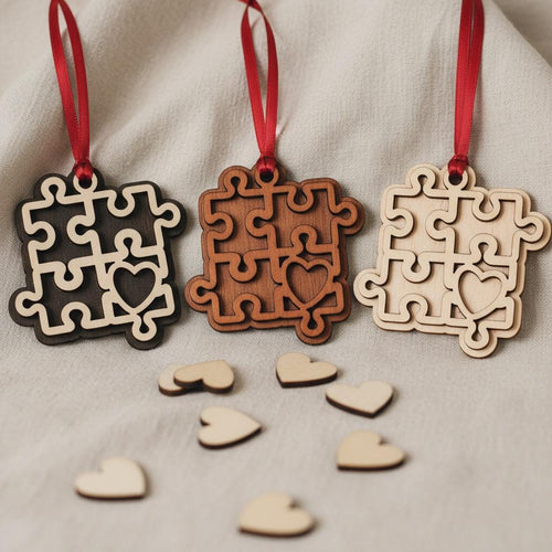 Autism Awareness 3 Puzzle Heart Ornaments – Set of 3 – Layered Wood – Includes 6 Personalizable Hearts – DIY Craft Gift – Handmade