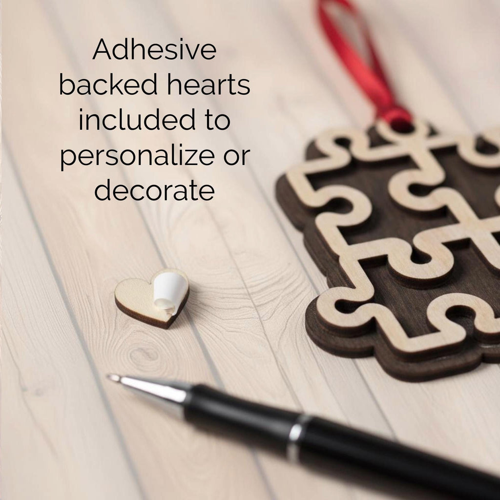Autism Awareness 3 Puzzle Heart Ornaments – Set of 3 – Layered Wood – Includes 6 Personalizable Hearts – DIY Craft Gift – Handmade