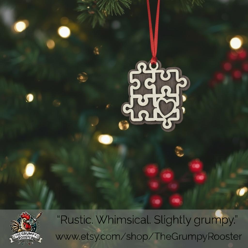 Autism Awareness 3 Puzzle Heart Ornaments – Set of 3 – Layered Wood – Includes 6 Personalizable Hearts – DIY Craft Gift – Handmade