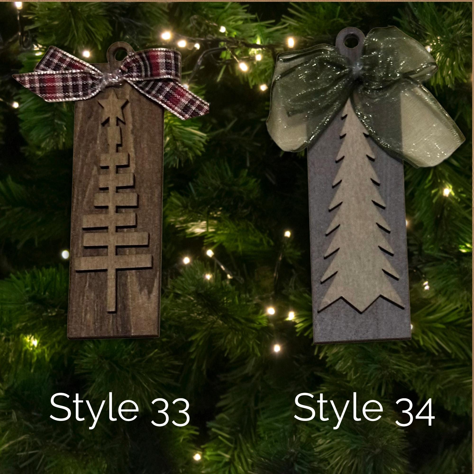 Rustic Wooden Christmas Tree Ornament with Bow • 4.5 inch Farmhouse Holiday Décor • Many Styles to Choose From